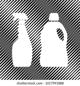 Household chemical bottles sign. Vector. Icon. Hole in moire background.