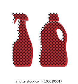 Household chemical bottles sign. Vector. Brown icon with shifted black circle pattern as duplicate at white background. Isolated.