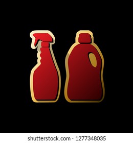 Household chemical bottles sign. Vector. Red icon with small black and limitless shadows at golden sticker on black background.