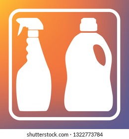Household chemical bottles sign. Vector. White icon on transparent button at orange-violet gradient background.