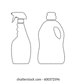 Household chemical bottles sign. Vector. Black dotted icon on white background. Isolated.