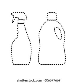 Household chemical bottles sign. Vector. Black dashed icon on white background. Isolated.