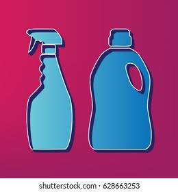 Household chemical bottles sign. Vector. Blue 3d printed icon on magenta background.