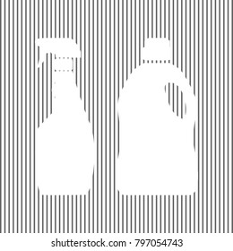 Household chemical bottles sign. Vector. White icon on grayish striped background. Optical illusion.