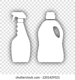 Household chemical bottles sign. White Icon with dropped natural gray Shadow at transparent Background. Illustration.