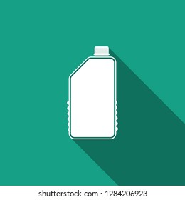 Household chemicals blank plastic bottle icon isolated with long shadow. Liquid detergent or soap, stain remover, laundry bleach, bathroom or toilet cleaner. Flat design. Vector Illustration