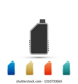 Household chemicals blank plastic bottle icon on white background. Liquid detergent or soap, stain remover, laundry bleach, bathroom or toilet cleaner. Set elements in color icons. Vector Illustration