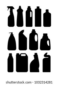 Household chemicals and cleaners. Silhouettes of containers and bottles household chemicals. Vector illustration.