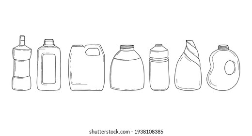 household chemicals and cleaning supplies bottles icons