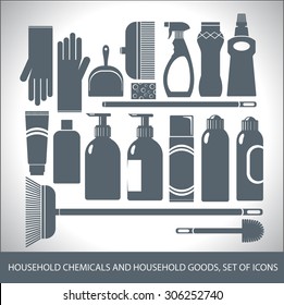 Household Chemicals And Household Goods, Set Of Icons