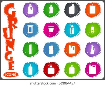Household chemicals icon set for web sites and user interface in grunge style