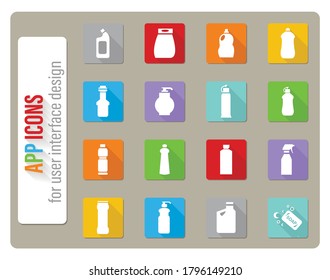 household chemicals icons set in flat design with long shadow