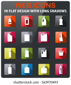 household chemicals icons set in flat design with long shadow