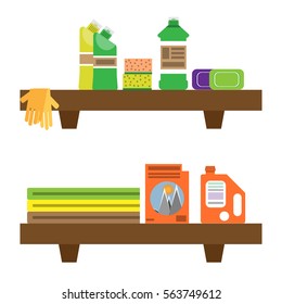Household chemicals on shelf