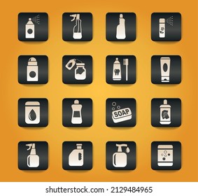 household chemicals symbols on black buttons on yellow background