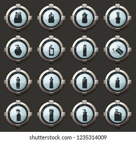 Household chemicals vector icons in the stylish round buttons for mobile applications and web