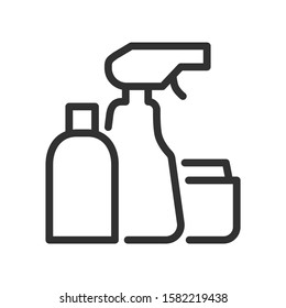 Household chemicals,detergent bottles, linear icon. Editable stroke