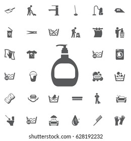 Household Cleaning Bottle vector icon. Liquid soap sign. Hand cleaning symbol on the white background. Set of cleaning icons