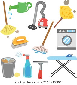  household cleaning elements set cleaning supplies and equipment 