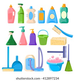 Household Cleaning Equipment Set Of Flat Isolated Vector Simplified Bright Color Design Icons On White Background