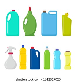 Household cleaning products. Detergents. Vector set of images isolated on a white background.