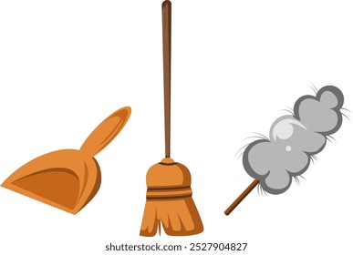 Household Cleaning Tools Broom Dustpan Illustration