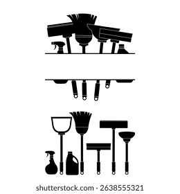 Household Cleaning Tools Silhouette Set