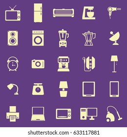 Household color icons on purple background, stock vector