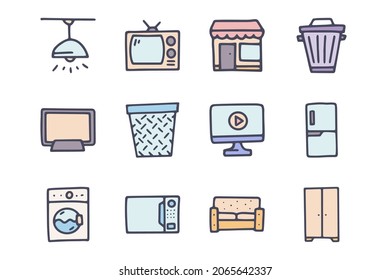 Conjunto de iconos simples del doodle del vector de color del hogar