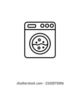 Household and daily routine concept. Single outline monochrome sign in flat style. Editable stroke. Line icon of washing machine 

