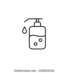 Household and daily routine concept. Single outline monochrome sign in flat style. Editable stroke. Line icon of liquid soap in bottle 
