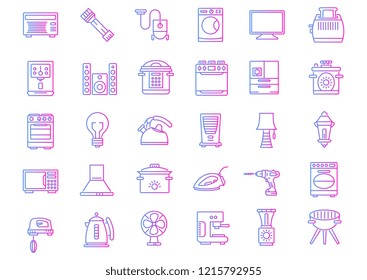 Household devices and appliance  gradient line icons set