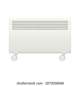 Household electric heater on castors. Device for heating room. Vector illustration.