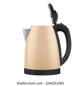 Household Electric Kettle with Open Lid. Realistic Kitchen Appliance to Heat Water and Make Hot Drinks on White Background