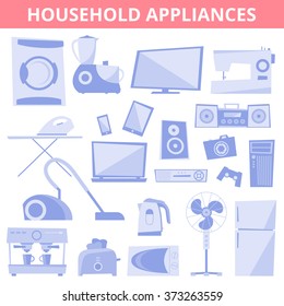 Household electrical appliances. The set of vector illustrations in cartoon style.