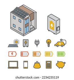 household electricity icon set(flat and isometoric)