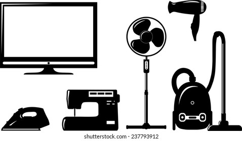 Household electronic elements in silhouette flat style