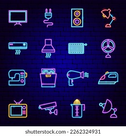 Household Electronics Neon Icons Set. Vector Illustration of Kitchen Gadgets.