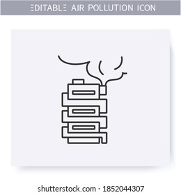 Household emissions line icon. Building heating system emissions. Greenhouse effect. Environment pollution and ecology damage concept. Isolated vector illustration. Editable stroke