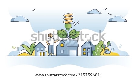Household energy saving and LED lighting bulb consumption outline concept. Save electricity and turn off for environmental and nature friendly reasons vector illustration. Green eco resources usage.