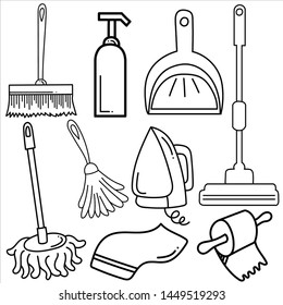 Household equipment hand drawn. Vector illustration of doodle.