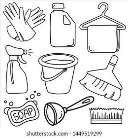 Household equipment hand drawn. Vector illustration of doodle.