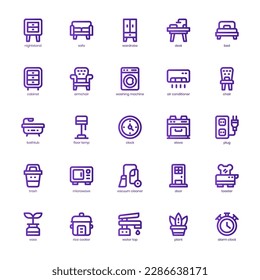 Household Equipment Icon pack for your website design, logo, app, and user interface. Household Equipment Icon basic line gradient design. Vector graphics illustration and editable stroke.