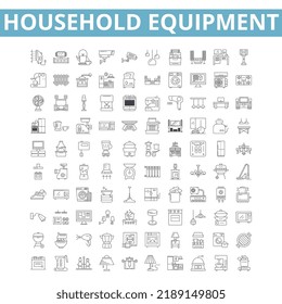 Household equipment icons, line symbols, web signs, vector set, isolated illustration