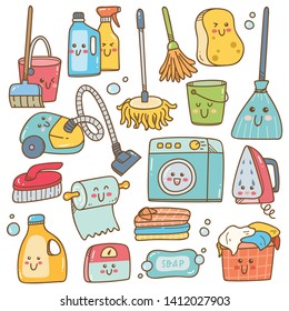 household equipment in kawaii doodle illustration