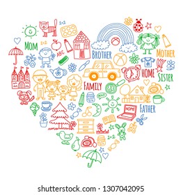 Household, family. Vector pattern. Parents with little children