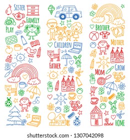Household, family. Vector pattern. Parents with little children