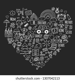 Household, family. Vector pattern. Parents with little children