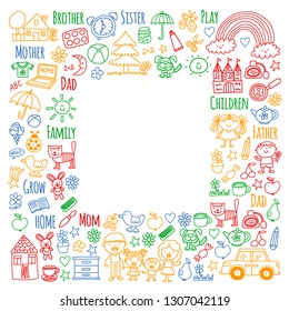 Household, family. Vector pattern. Parents with little children