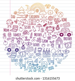 Household, family. Vector pattern. Parents with little children